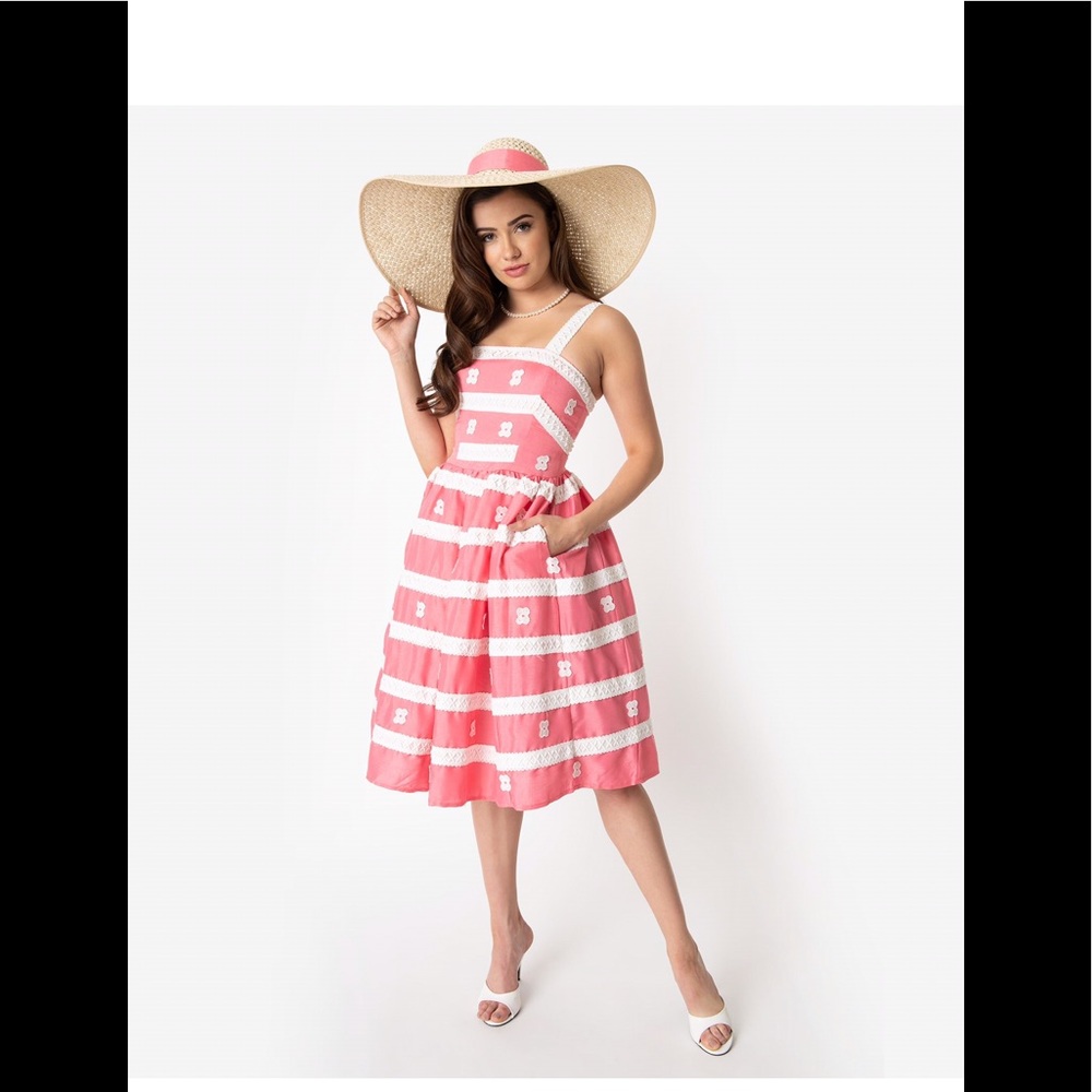 NWT! Unique Vintage x Barbie Pink and White Dress